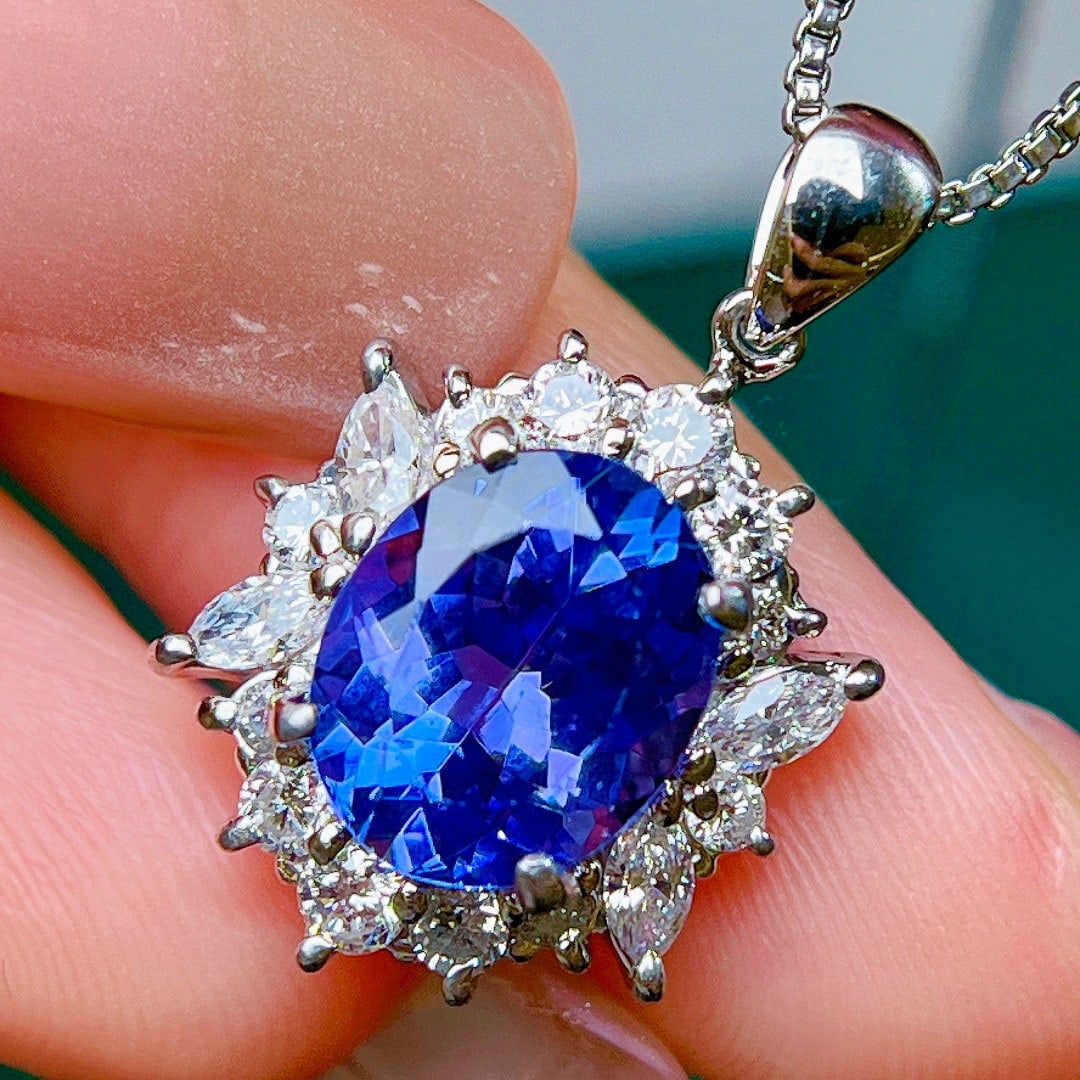 14k Gold 3.83 Ctw Natural Tanzanite & Diamond Pendant( Without Chain ) - 3