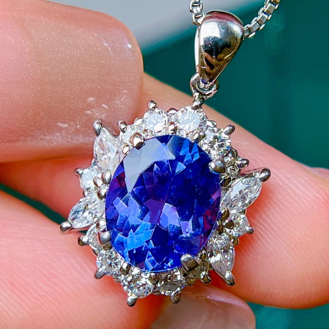14k Gold 3.83 Ctw Natural Tanzanite & Diamond Pendant( Without Chain ) - 4