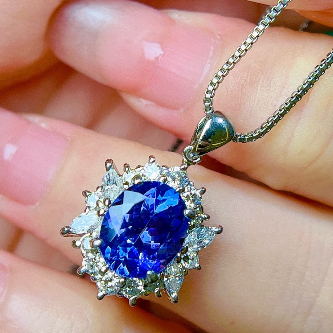 14k Gold 3.83 Ctw Natural Tanzanite & Diamond Pendant( Without Chain ) - 5