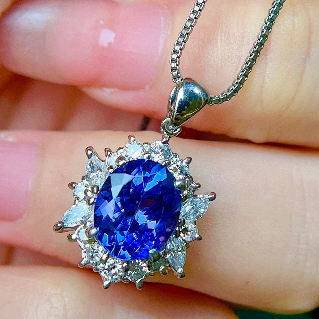 14k Gold 3.83 Ctw Natural Tanzanite & Diamond Pendant( Without Chain ) - 6