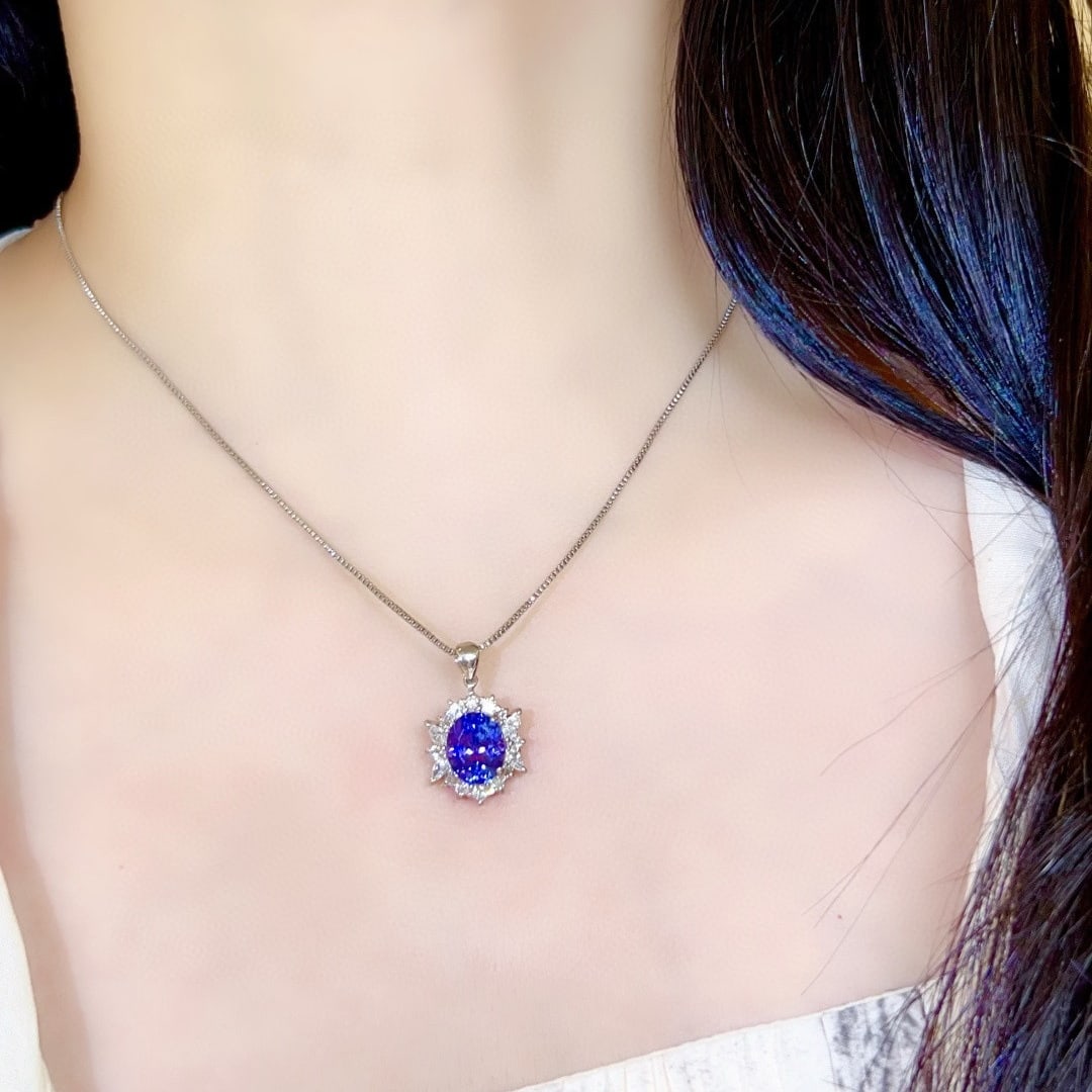 14k Gold 3.83 Ctw Natural Tanzanite & Diamond Pendant( Without Chain ) - 8