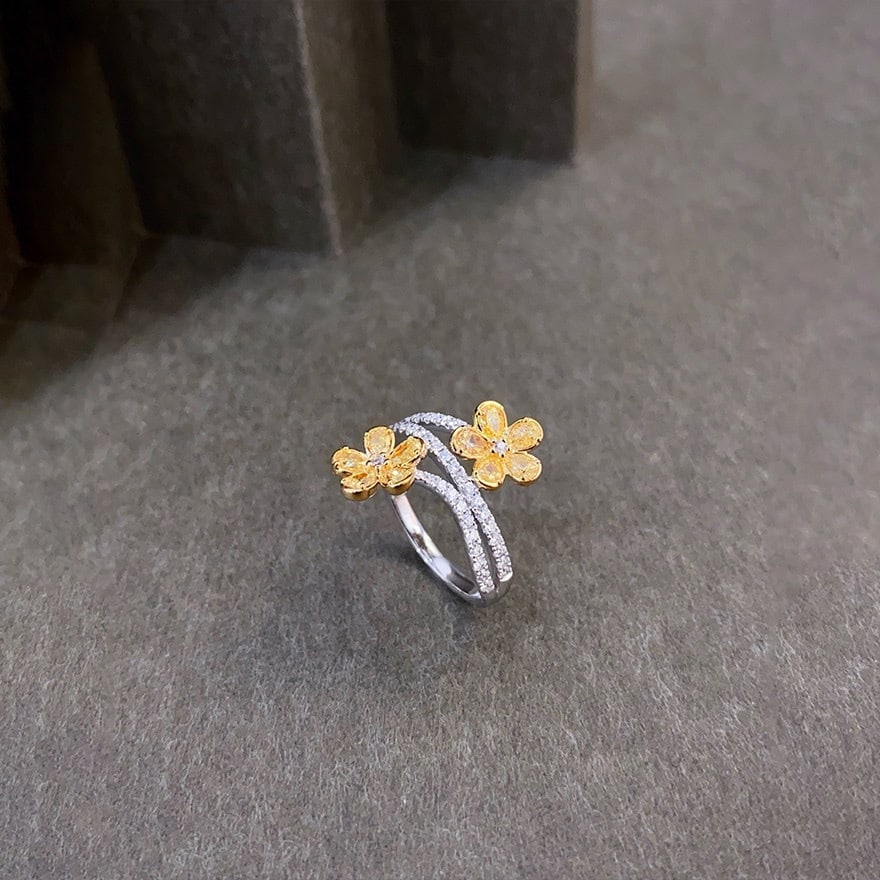 14k Gold 1.00 Ctw Natural Yellow Diamond & Diamond Ring - 4