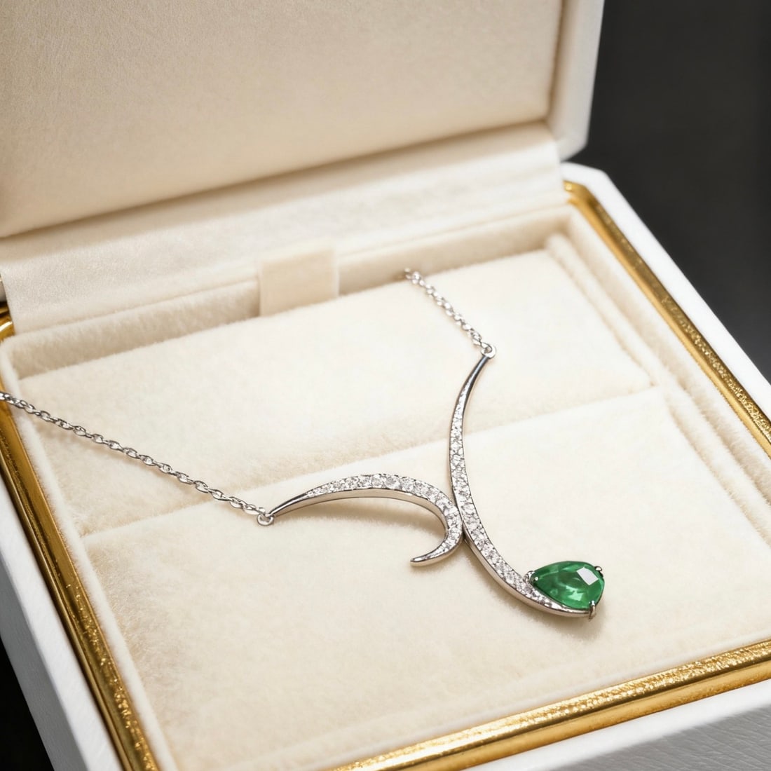 14k Gold 0.48 Ct Natural Emerald & Diamond Necklace - 2