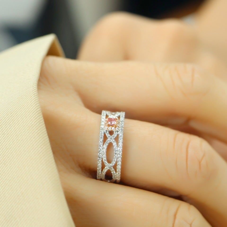 14k Gold 0.46 Ctw Natural Pink Diamond & Diamond Ring - 6