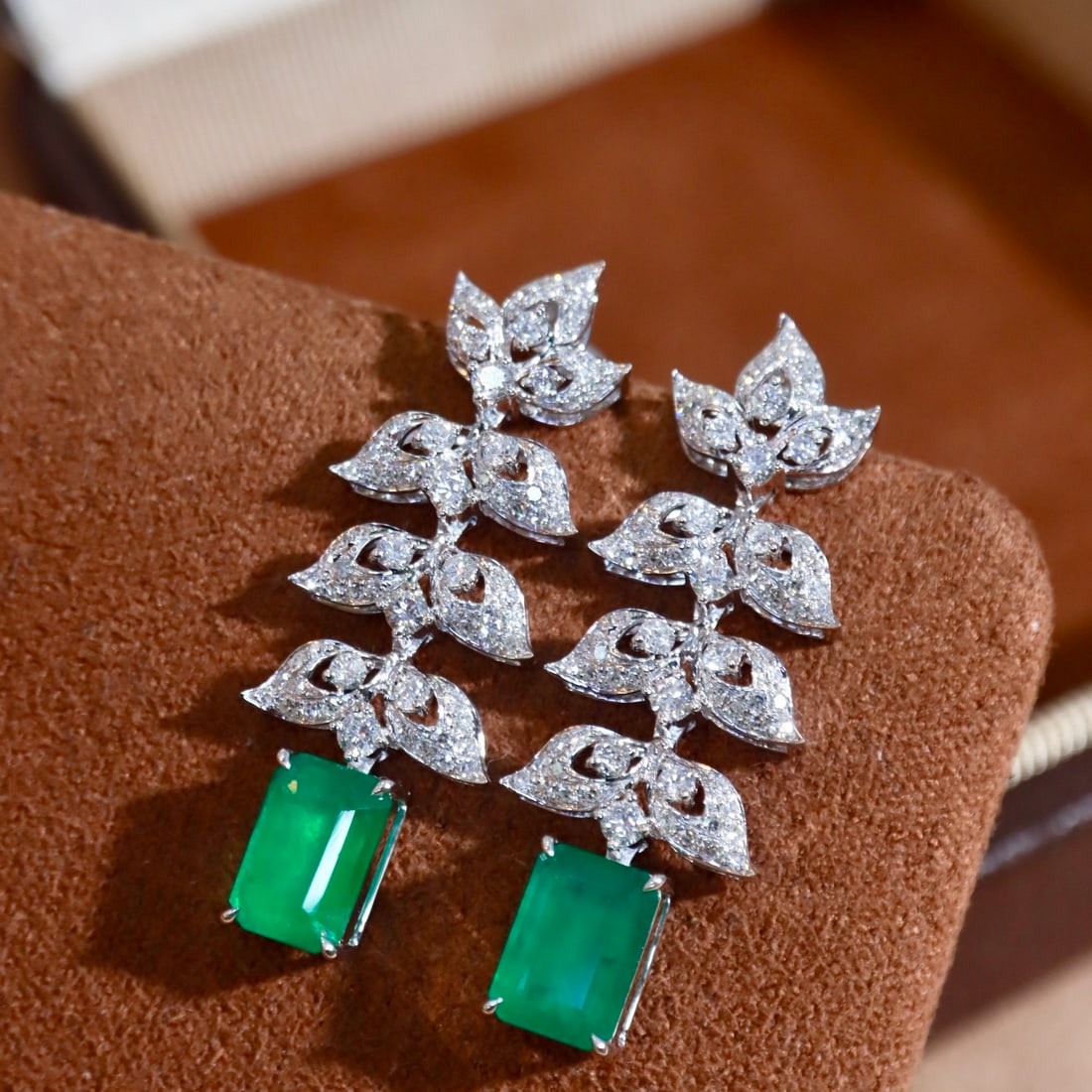 14k Gold 3.07 Ctw Natural Emerald & Diamond Earrings - 2