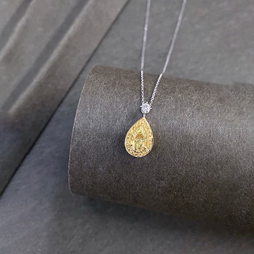 14k Gold 1.24 Ctw Natural Yellow Diamond & Diamond Necklace - 2