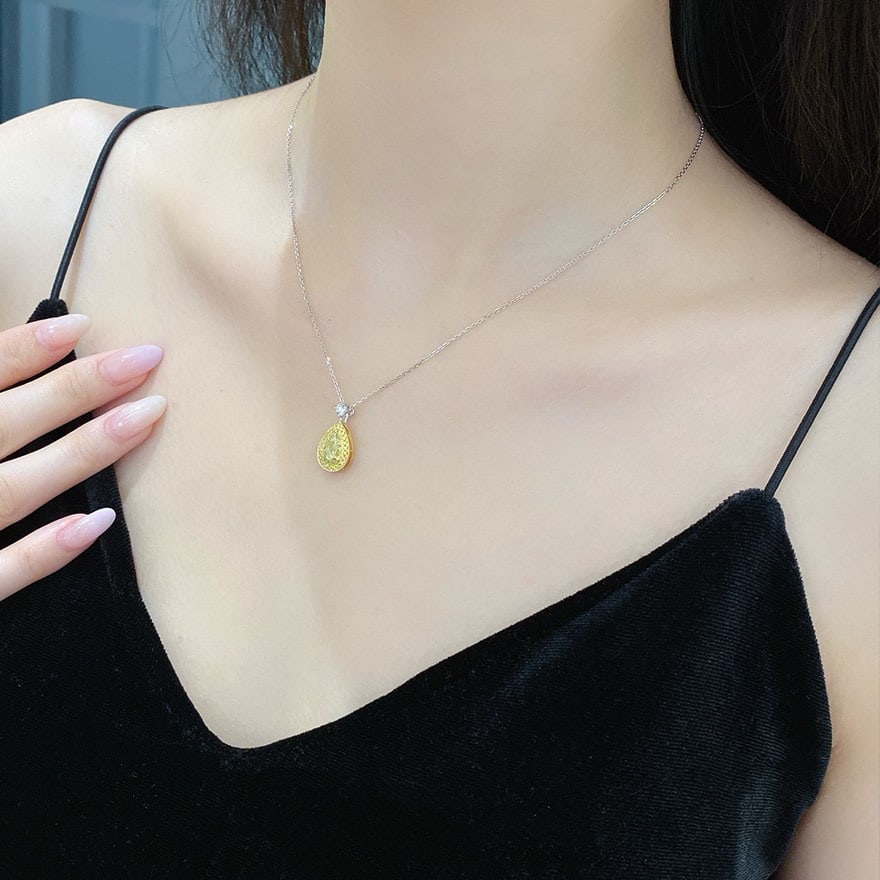 14k Gold 1.24 Ctw Natural Yellow Diamond & Diamond Necklace - 3