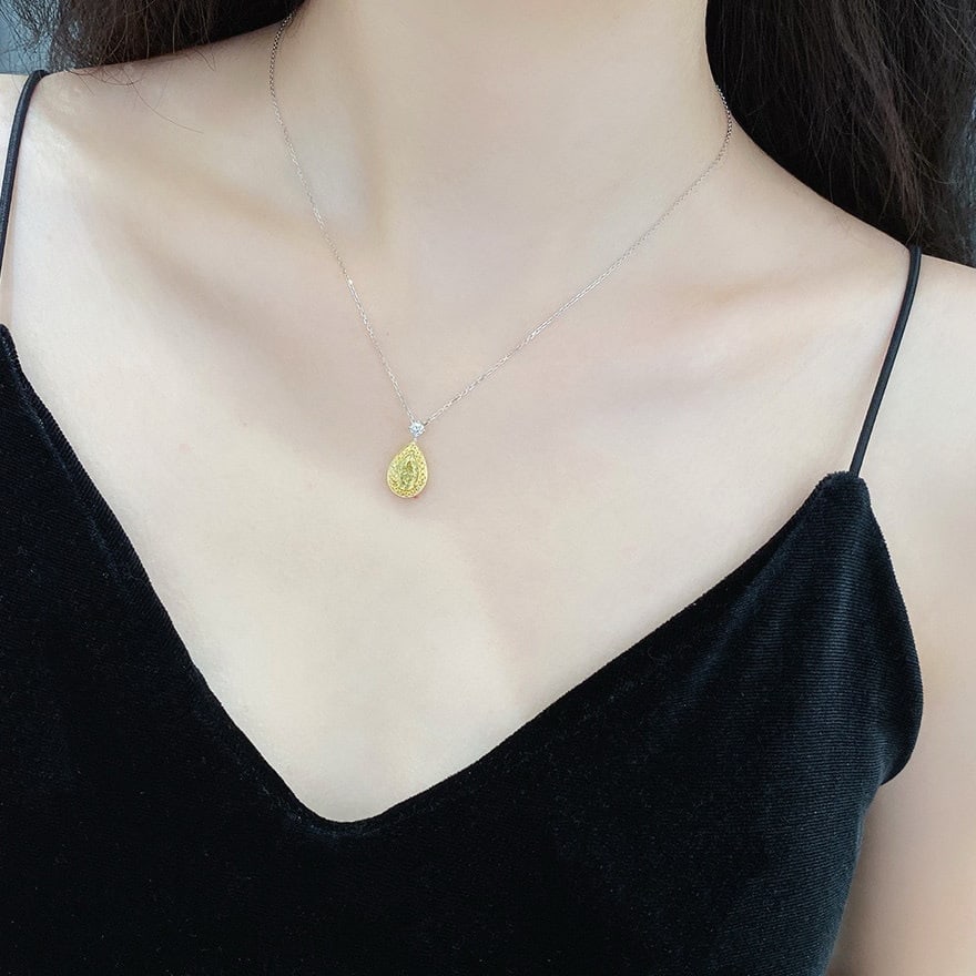 14k Gold 1.24 Ctw Natural Yellow Diamond & Diamond Necklace - 4