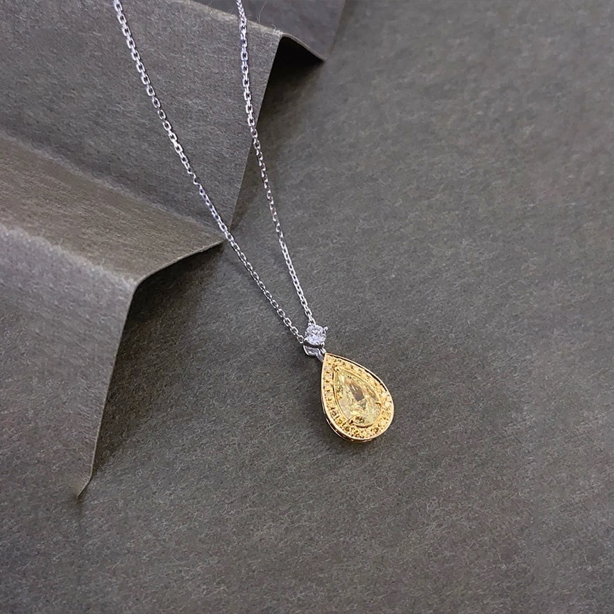 14k Gold 1.24 Ctw Natural Yellow Diamond & Diamond Necklace - 5
