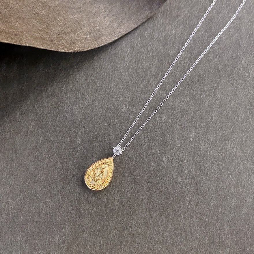 14k Gold 1.24 Ctw Natural Yellow Diamond & Diamond Necklace - 6