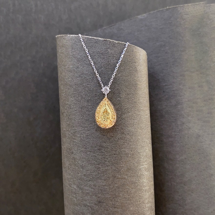 14k Gold 1.24 Ctw Natural Yellow Diamond & Diamond Necklace - 7
