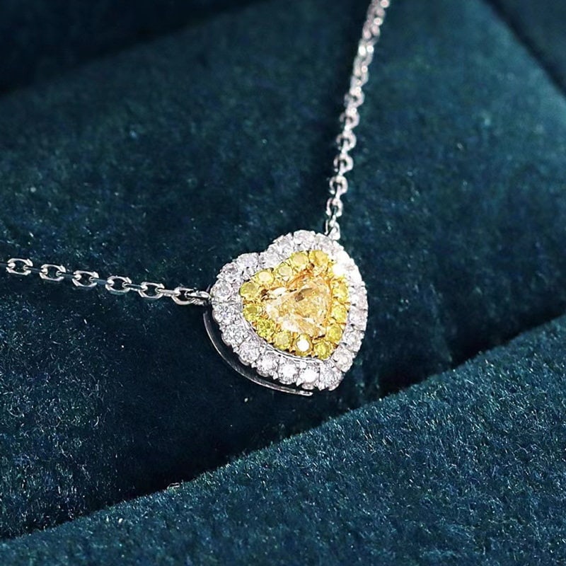 14k Gold 0.35 Ctw Natural Yellow Diamond & Diamond Necklace - 3
