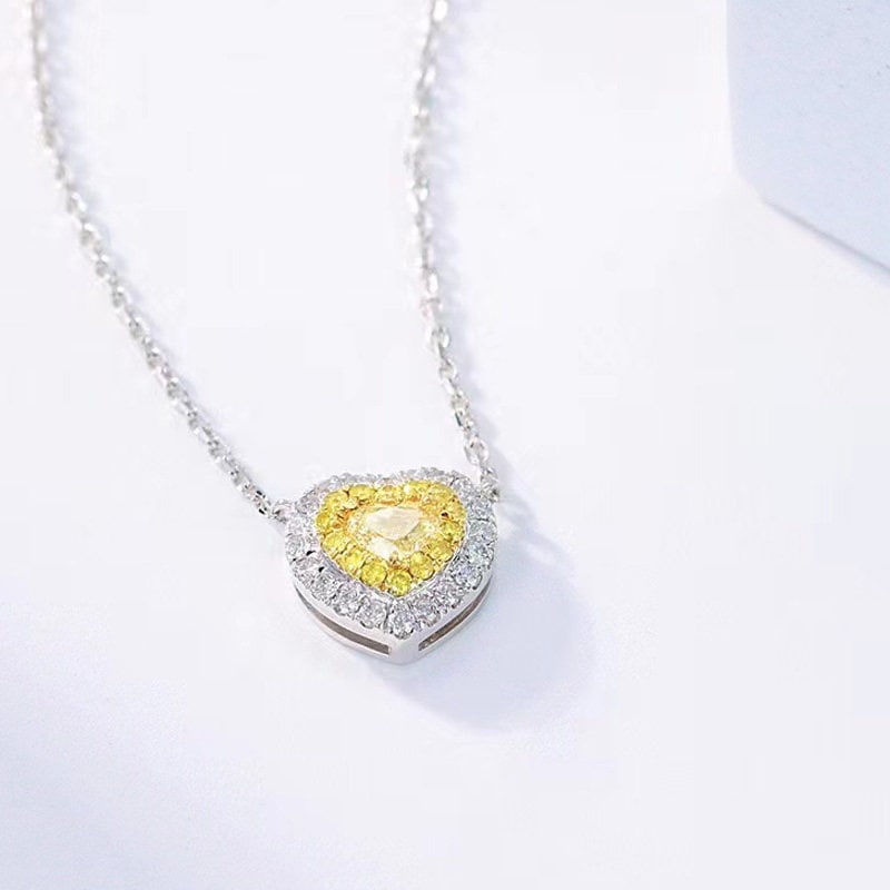 14k Gold 0.35 Ctw Natural Yellow Diamond & Diamond Necklace - 4