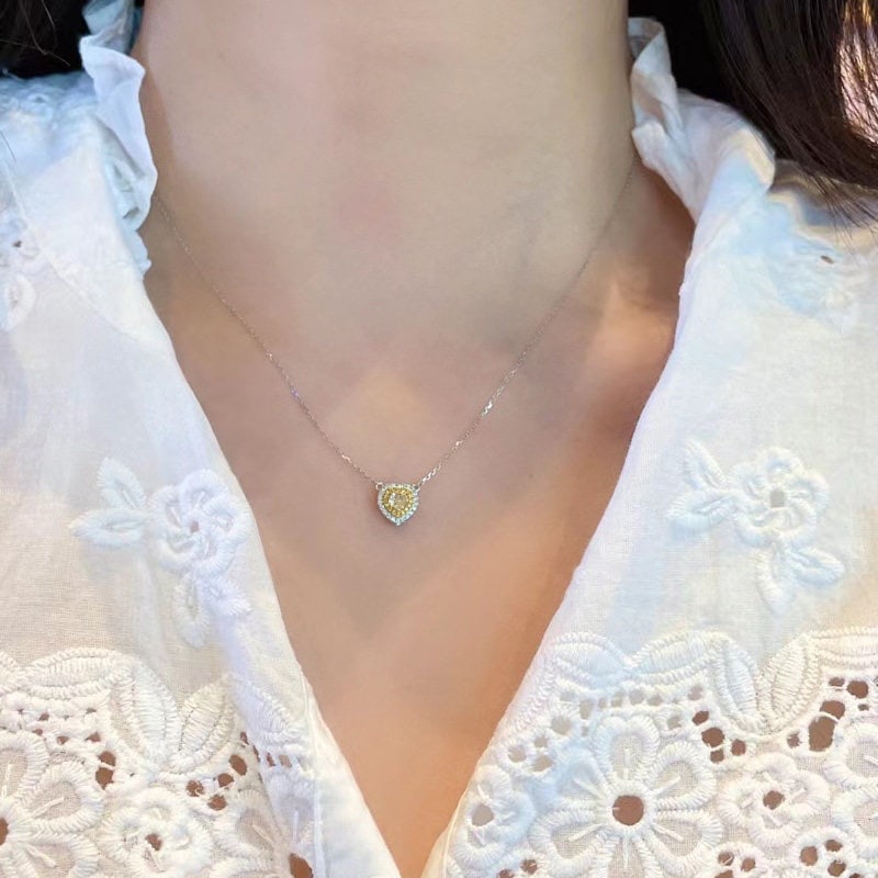 14k Gold 0.35 Ctw Natural Yellow Diamond & Diamond Necklace - 5