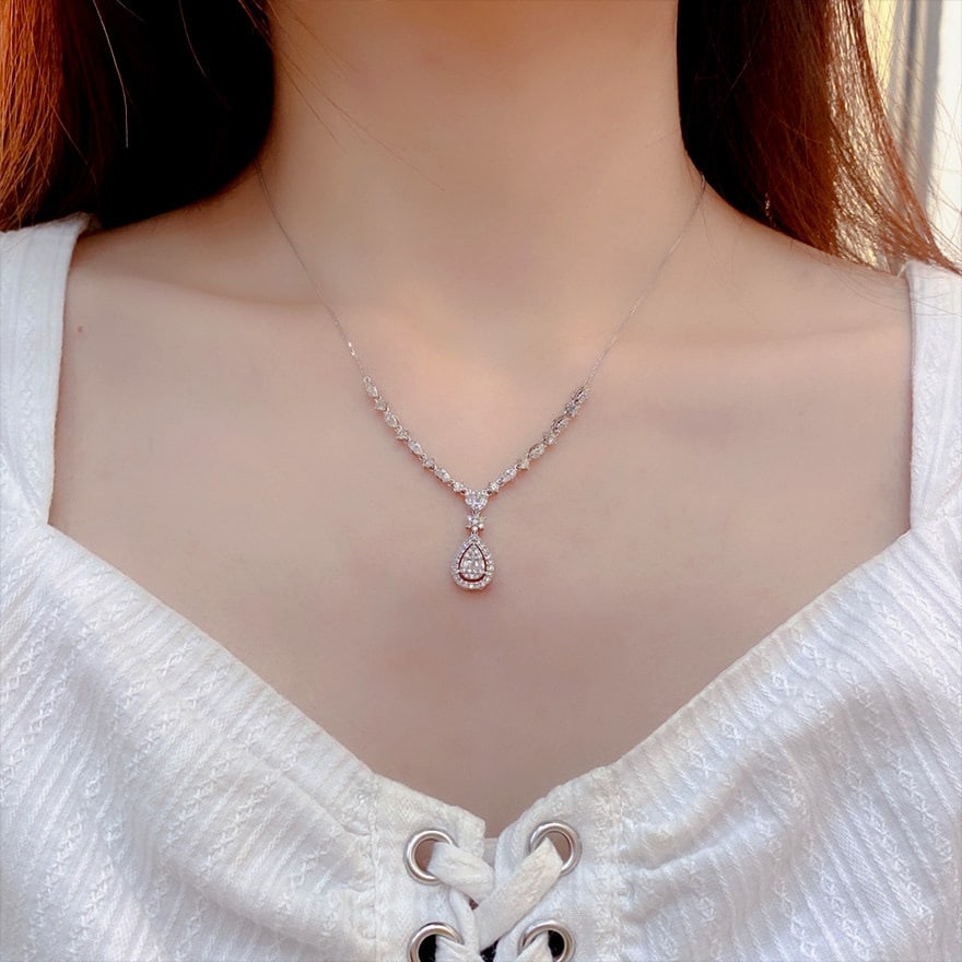 14k Gold 1 Ct Natural H Diamond Necklace - 5