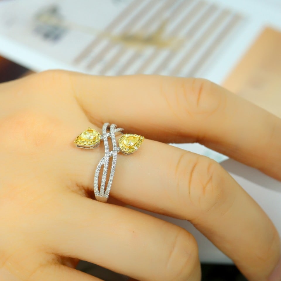 14k Gold 0.67 Ctw Natural Yellow Diamond & Diamond Ring - 5
