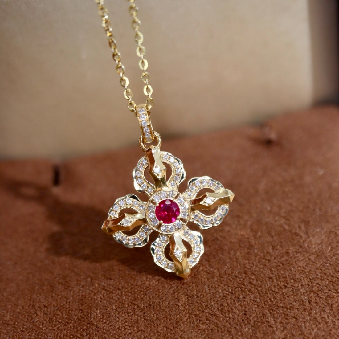 14k Gold 0.31 Ctw Natural Ruby & Diamond Pendant( Without Chain ) - 4