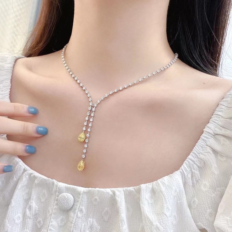 14k Gold 9.66 Ctw Natural Yellow Diamond & Diamond Necklace - 3