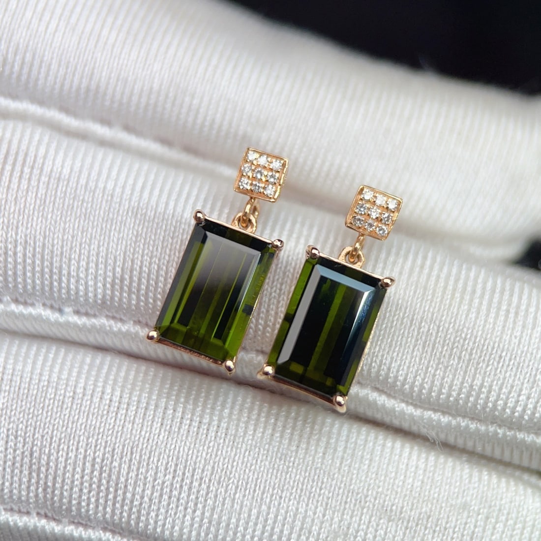 14k Gold 4.65 Ctw Natural Tourmaline & Diamond Earrings - 2
