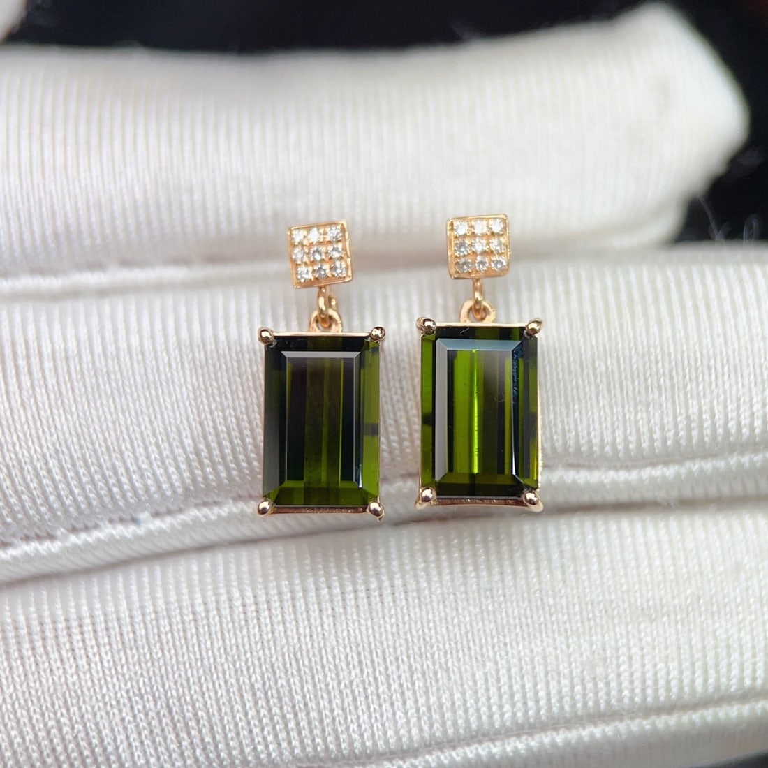 14k Gold 4.65 Ctw Natural Tourmaline & Diamond Earrings - 3