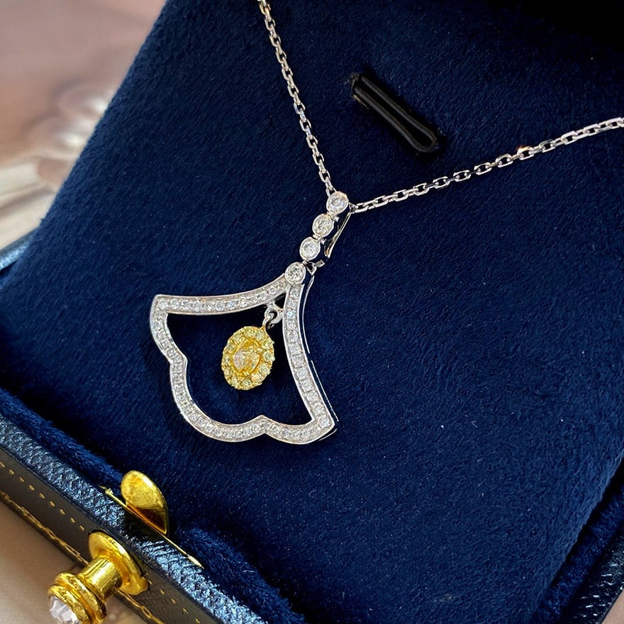 14k Gold 0.48 Ctw Natural Yellow Diamond & Diamond Necklace - 2