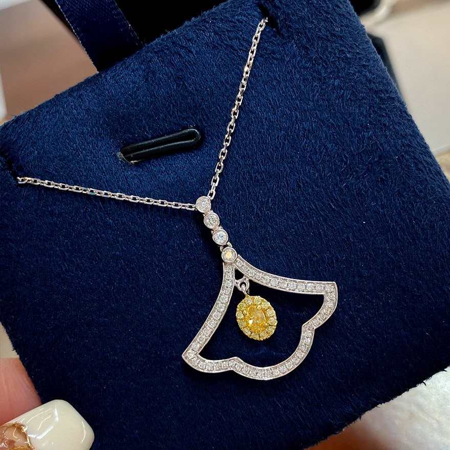 14k Gold 0.48 Ctw Natural Yellow Diamond & Diamond Necklace - 3