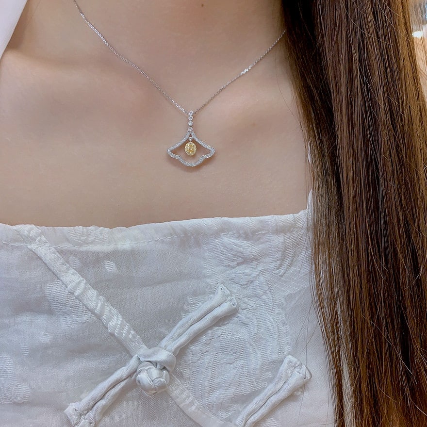 14k Gold 0.48 Ctw Natural Yellow Diamond & Diamond Necklace - 5