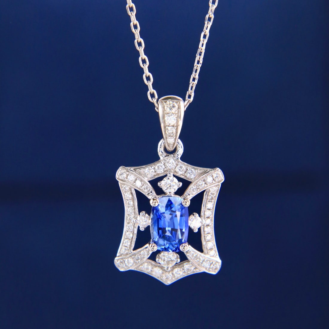 14k Gold 1.33 Ctw Natural Sapphire & Diamond Necklace - 4