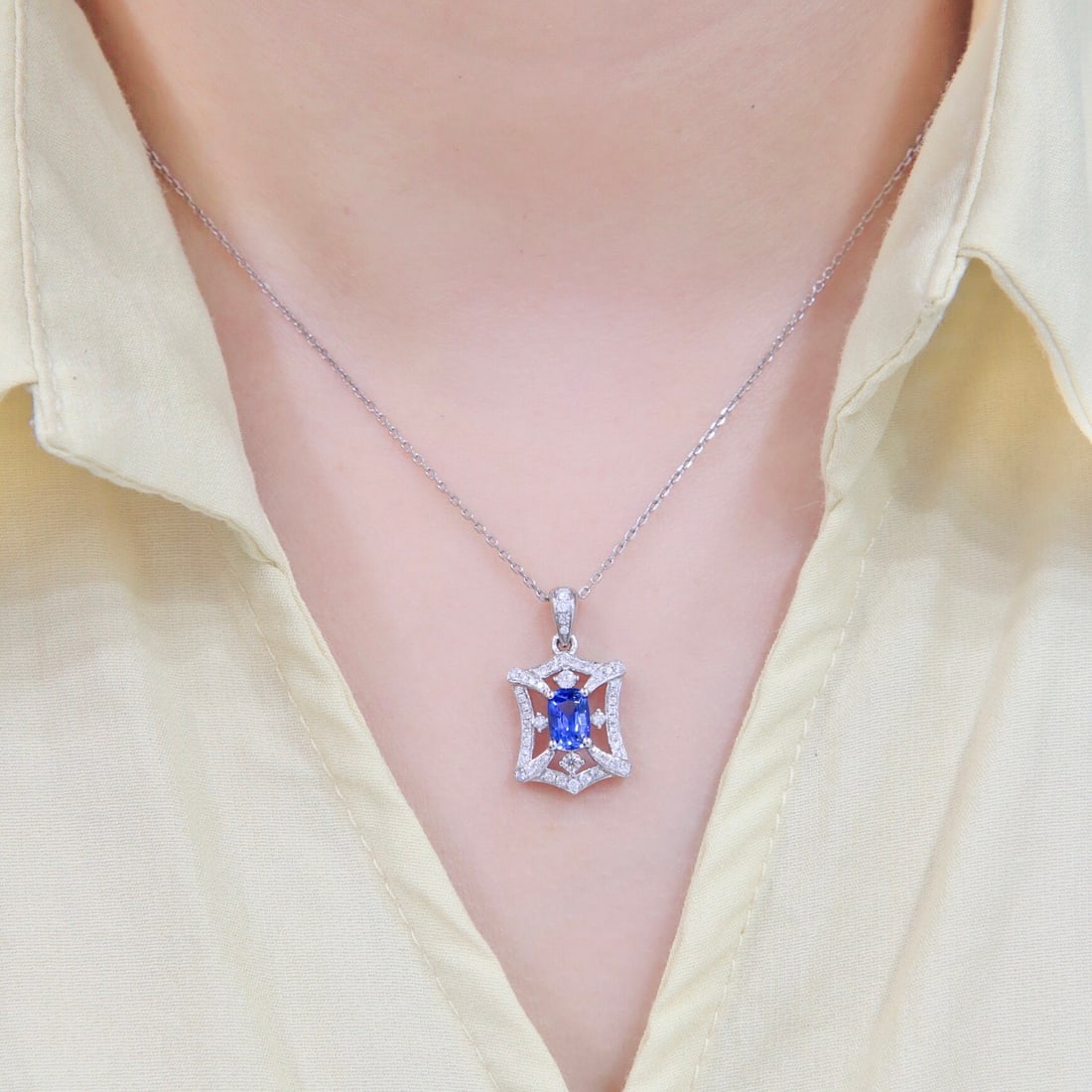 14k Gold 1.33 Ctw Natural Sapphire & Diamond Necklace - 8