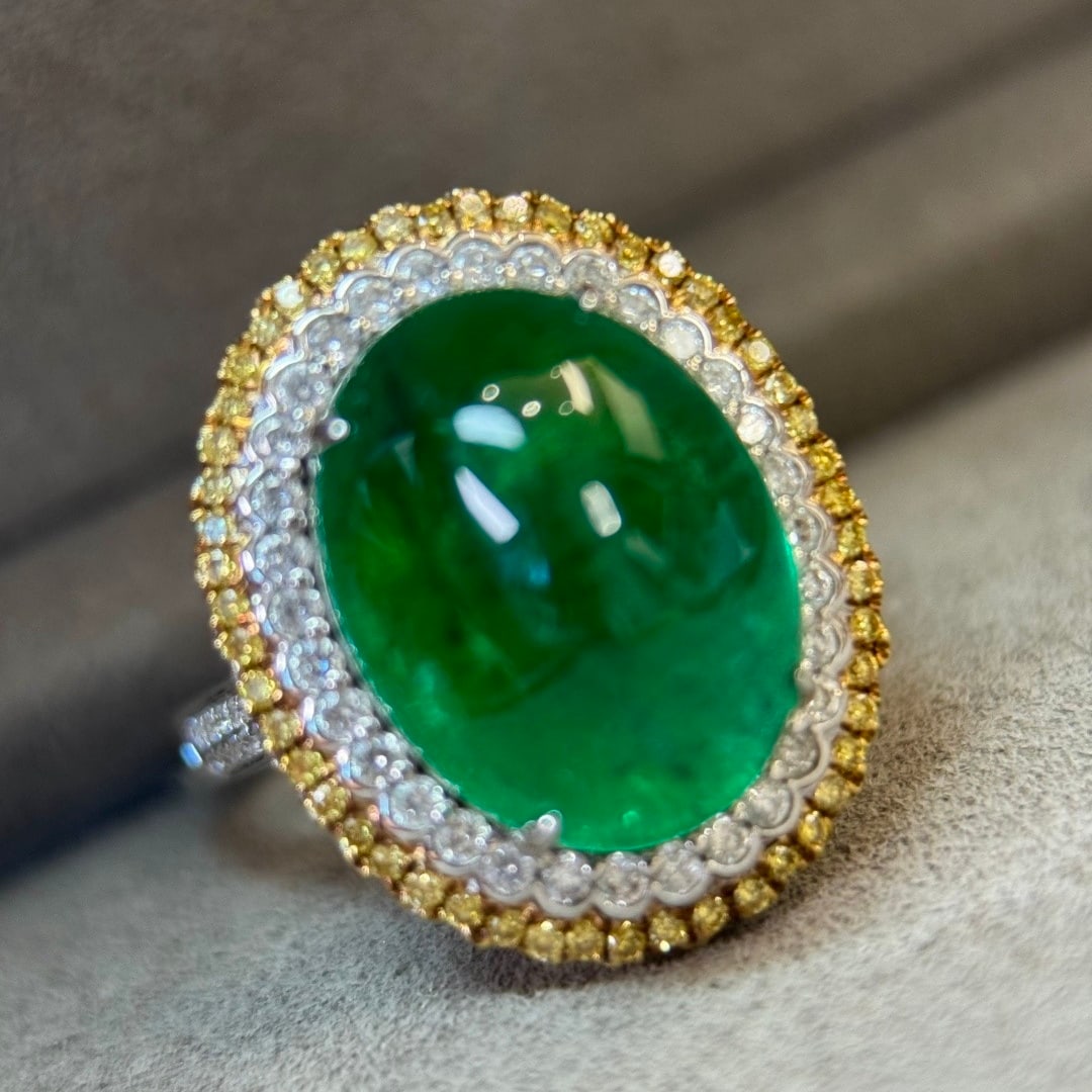 14k Gold 10.64 Ctw Vivid Green Natural Emerald & Diamond Ring/pendant( Without Chain ) - 2