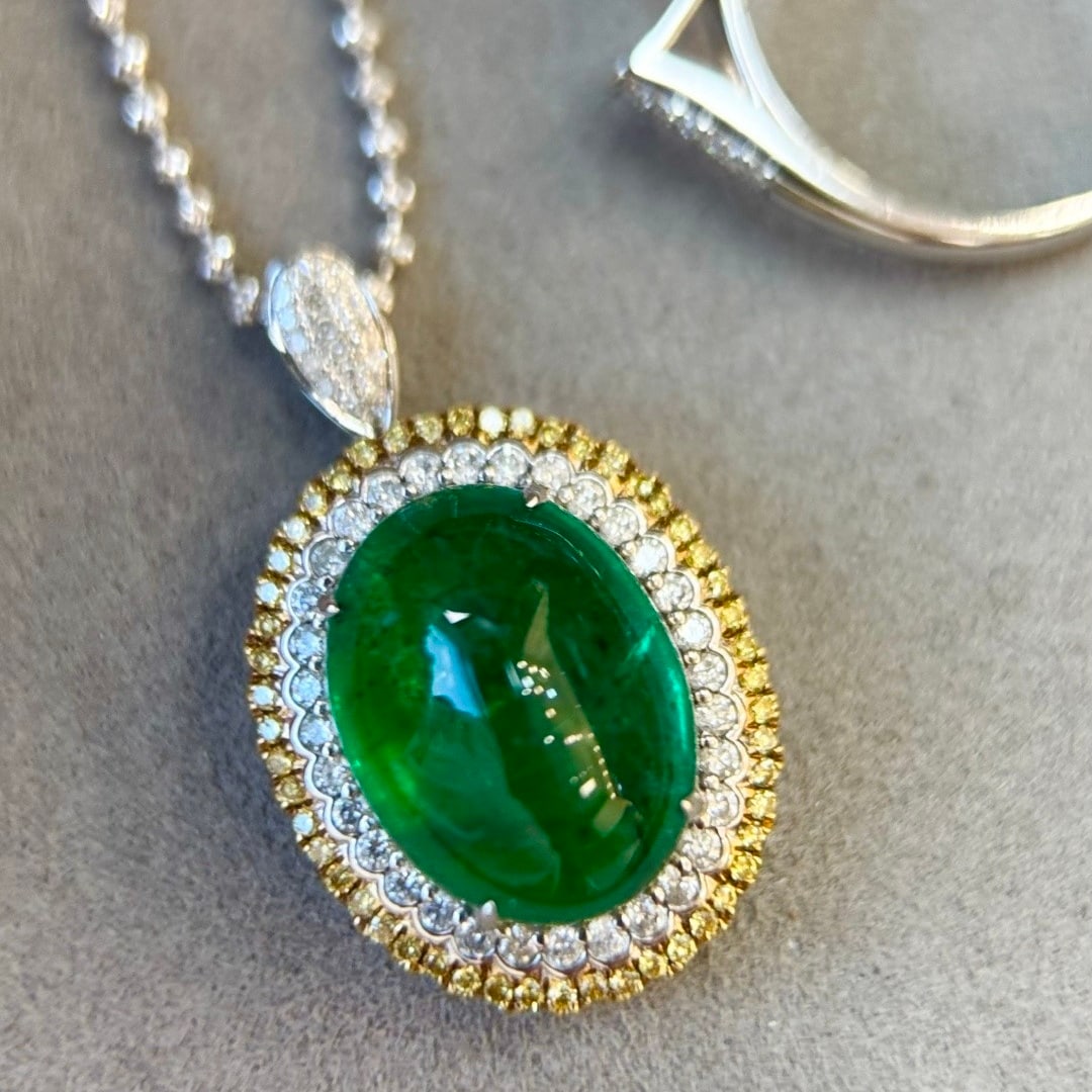 14k Gold 10.64 Ctw Vivid Green Natural Emerald & Diamond Ring/pendant( Without Chain ) - 4