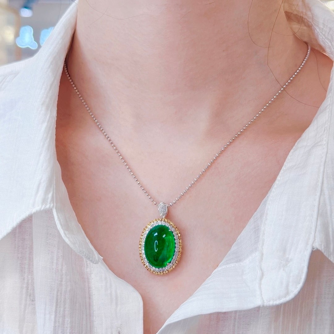 14k Gold 10.64 Ctw Vivid Green Natural Emerald & Diamond Ring/pendant( Without Chain ) - 7