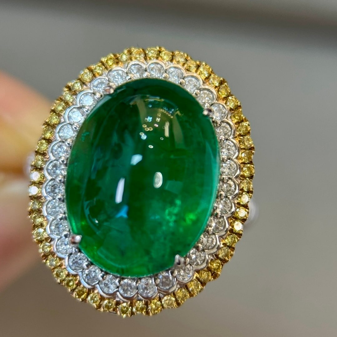 14k Gold 10.64 Ctw Vivid Green Natural Emerald & Diamond Ring/pendant( Without Chain ) - 8