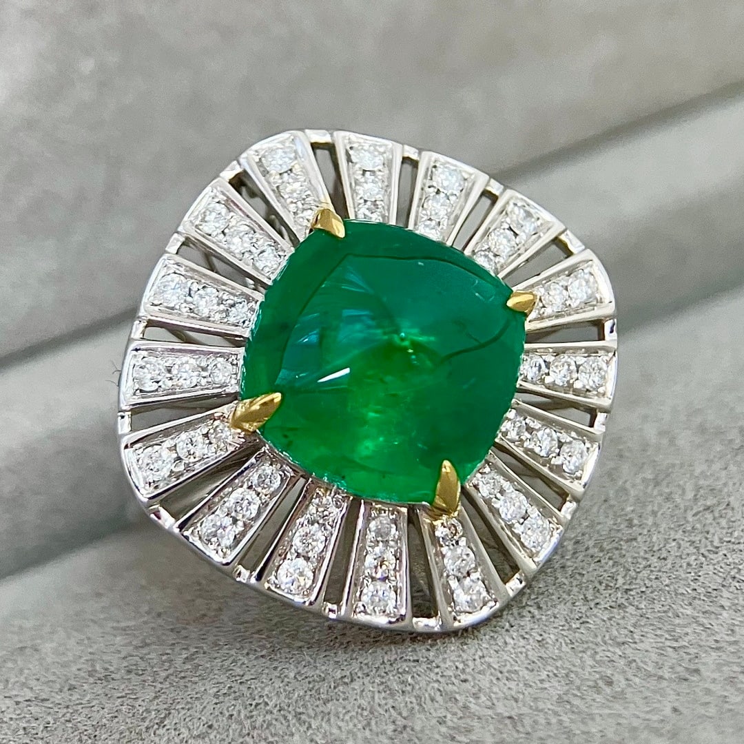 14k Gold 5.46 Ctw Vivid Green Natural Emerald & Diamond Ring/pendant( Without Chain ) - 3