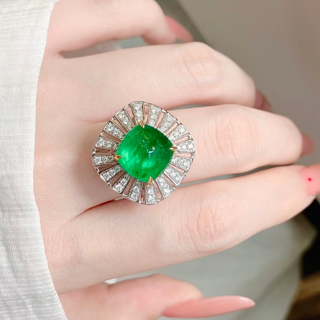 14k Gold 5.46 Ctw Vivid Green Natural Emerald & Diamond Ring/pendant( Without Chain ) - 7