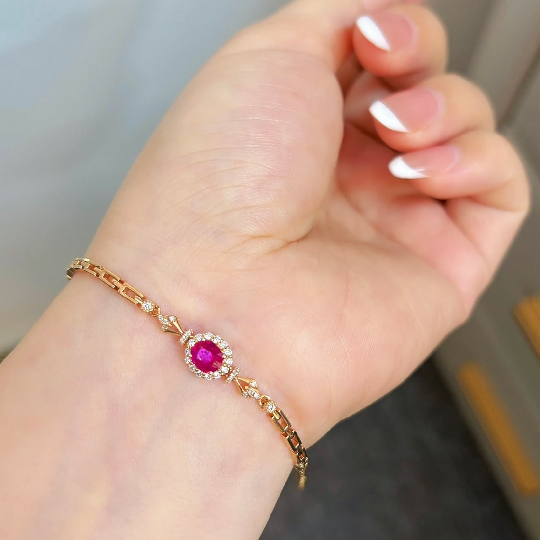 14k Gold 0.72 Ctw Natural Ruby & Diamond Bracelet - 7