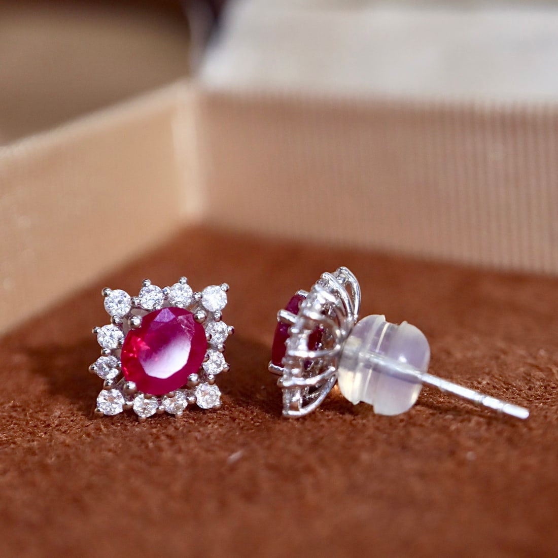 14k Gold 1.74 Ctw Natural Ruby & Diamond Earrings - 3