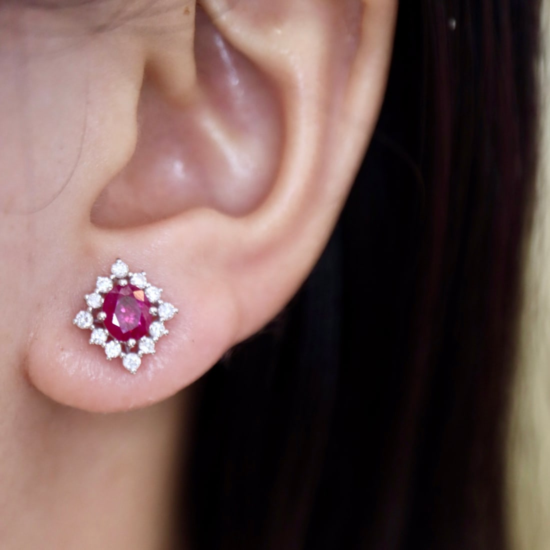 14k Gold 1.74 Ctw Natural Ruby & Diamond Earrings - 4