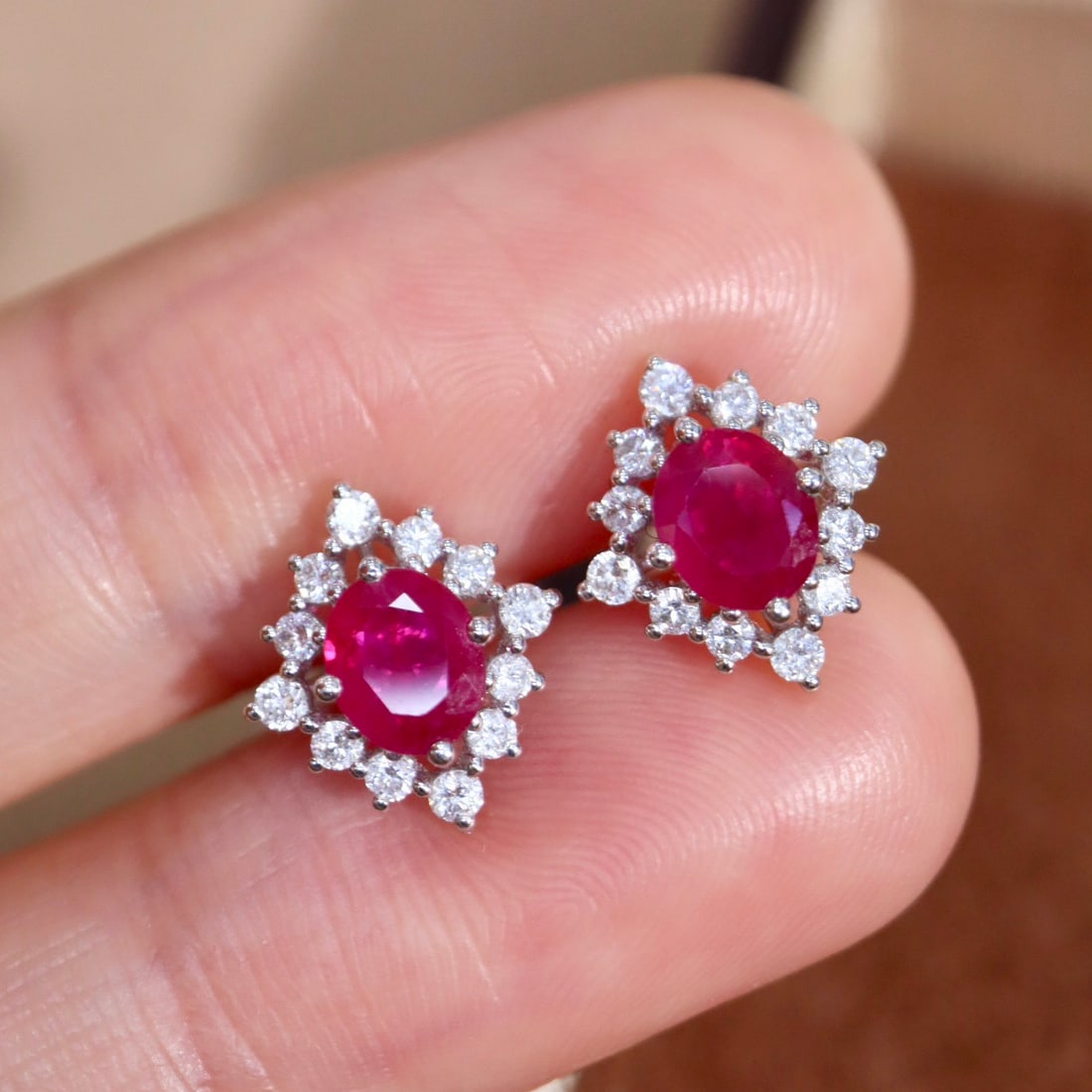14k Gold 1.74 Ctw Natural Ruby & Diamond Earrings - 5
