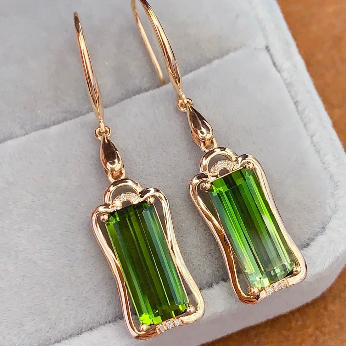 14k Gold 6.2 Ct Natural Tourmaline & Diamond Earrings - 2