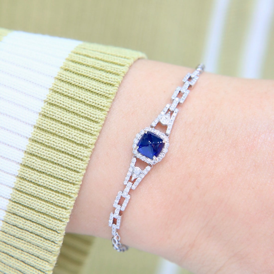 14k Gold 2.15 Ctw Natural Sapphire & Diamond Bracelet - 7