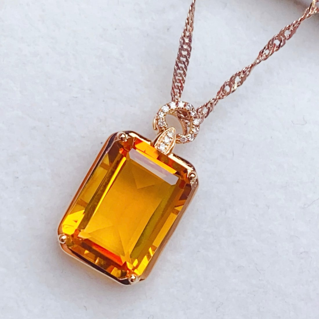 14k Gold 5.69 Ctw Natural Citrine & Diamond Pendant( Without Chain ) - 2