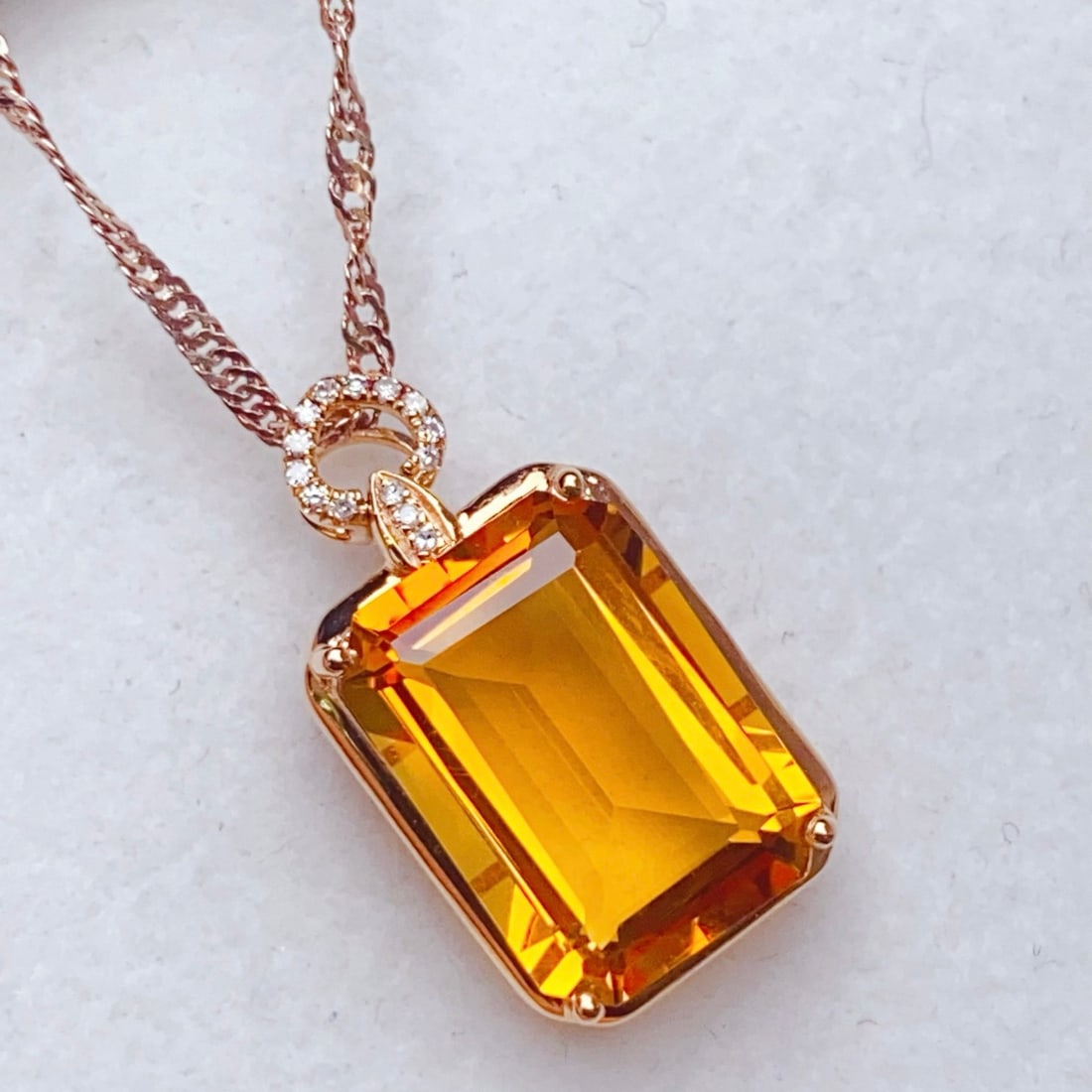 14k Gold 5.69 Ctw Natural Citrine & Diamond Pendant( Without Chain ) - 3