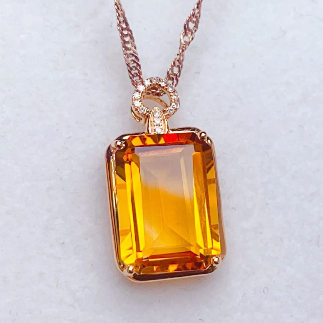 14k Gold 5.69 Ctw Natural Citrine & Diamond Pendant( Without Chain ) - 4