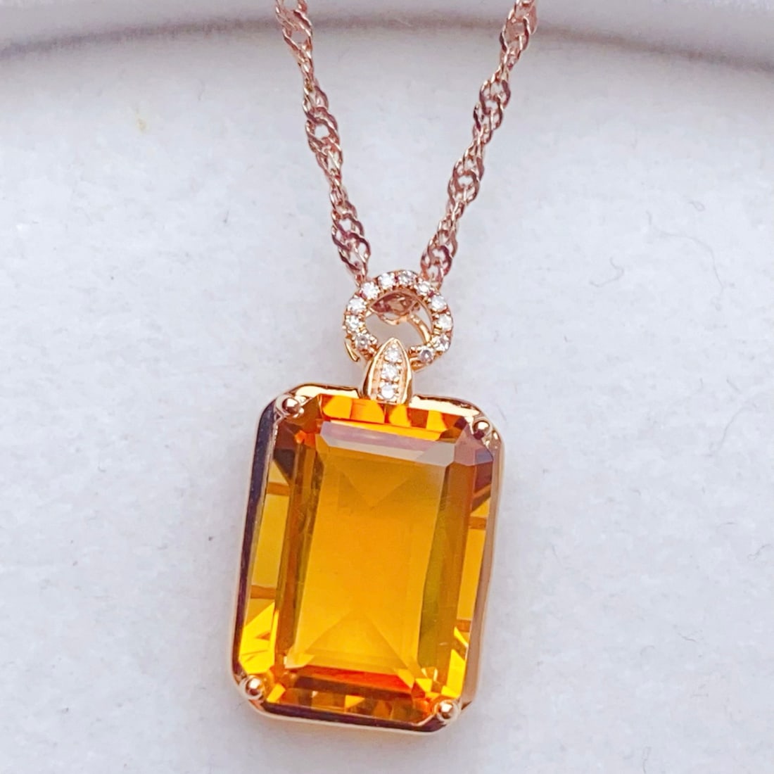 14k Gold 5.69 Ctw Natural Citrine & Diamond Pendant( Without Chain ) - 7