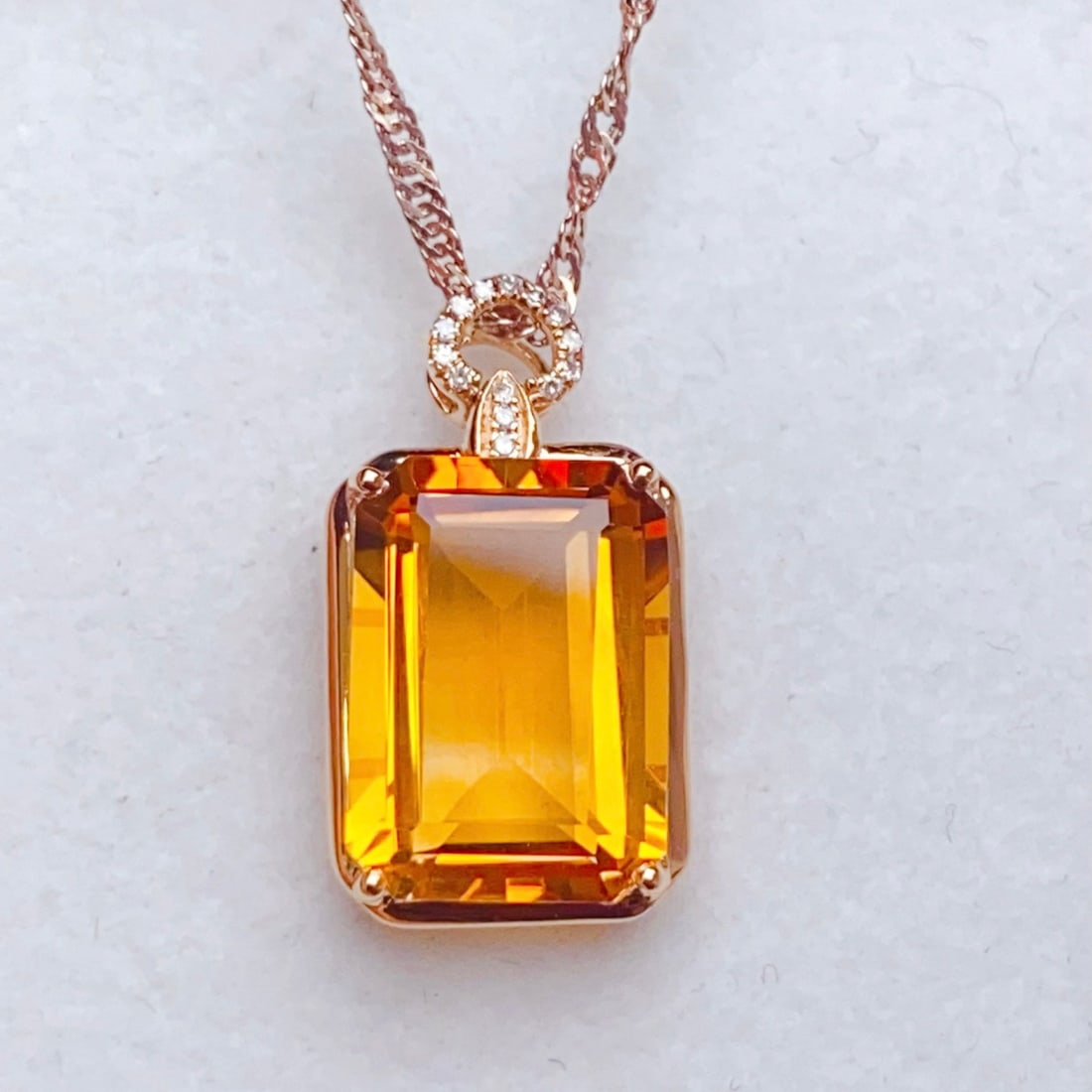 14k Gold 5.69 Ctw Natural Citrine & Diamond Pendant( Without Chain ) - 8