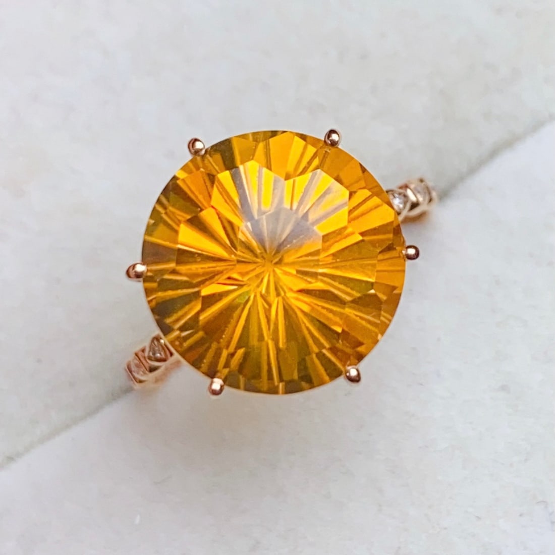14k Gold 7.12 Ctw Natural Citrine & Diamond Ring: Ref:231104119 // gold content:14k gold // ring size:7. 25us // // main gemstone:citrine // shape:round // carat weight:7. 1ct // color:yellow // treatment:natural // cut grade:g // // adjacent