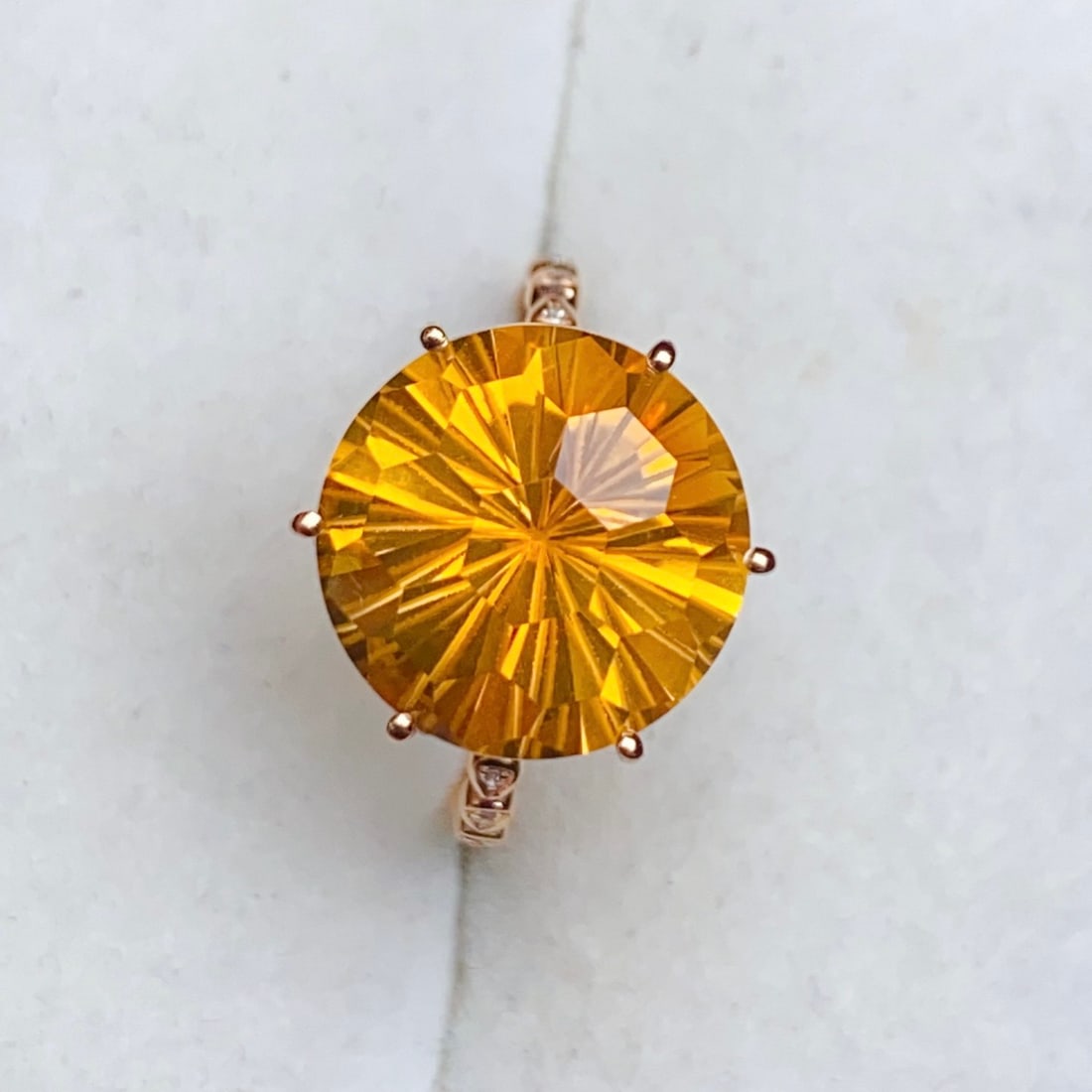 14k Gold 7.12 Ctw Natural Citrine & Diamond Ring - 6
