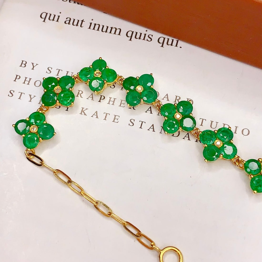 14k Gold 8.8 Ct Natural Emerald & Diamond Bracelet - 5