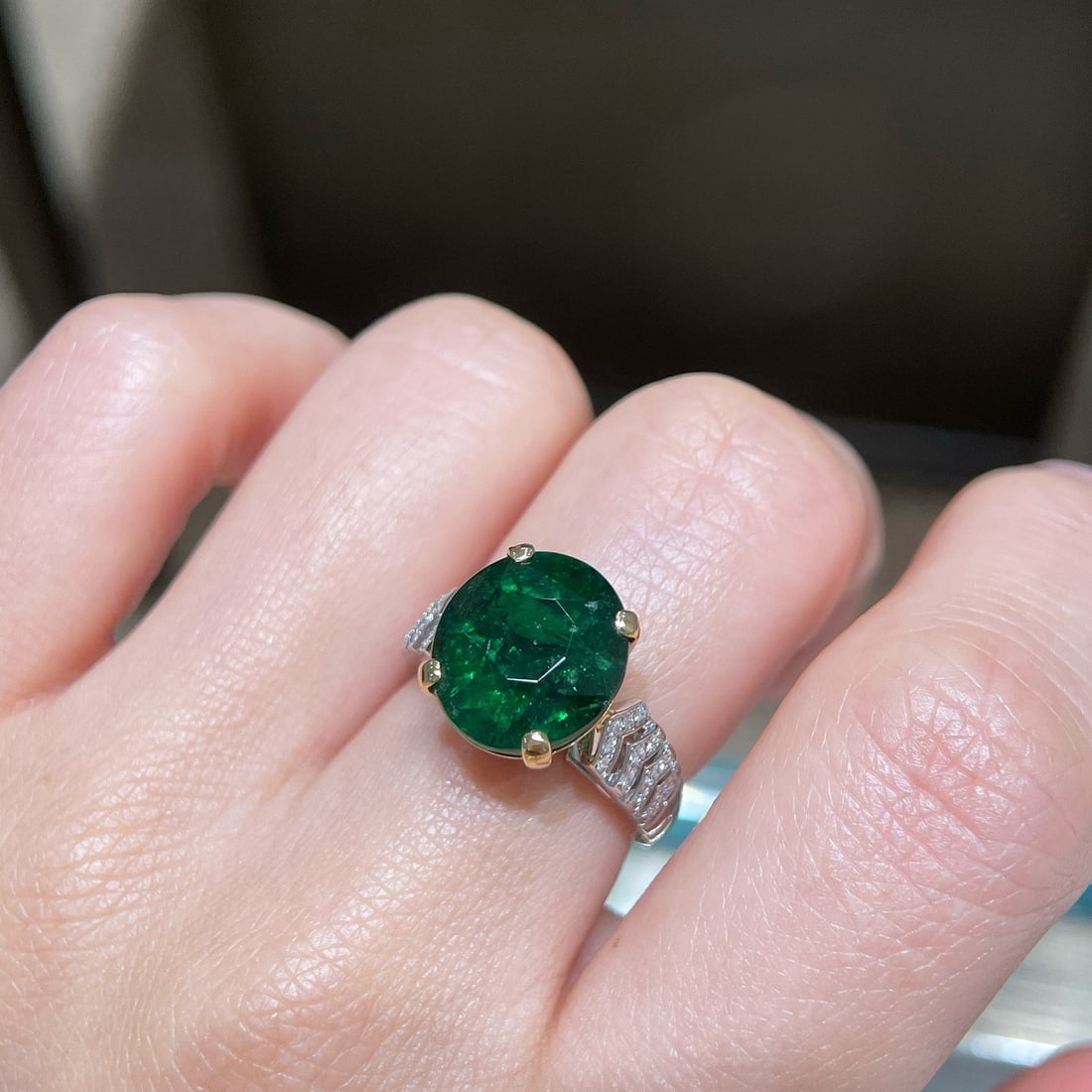 14k Gold 10.53 Ctw Natural Tsavorite & Diamond Ring - 5
